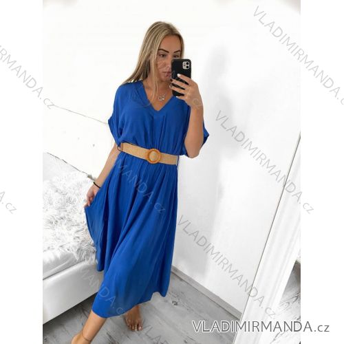 Šaty dlhé s opaskom krátky rukáv dámske (S/M ONE SIZE) TALIANSKA MÓDA IMWA231295
