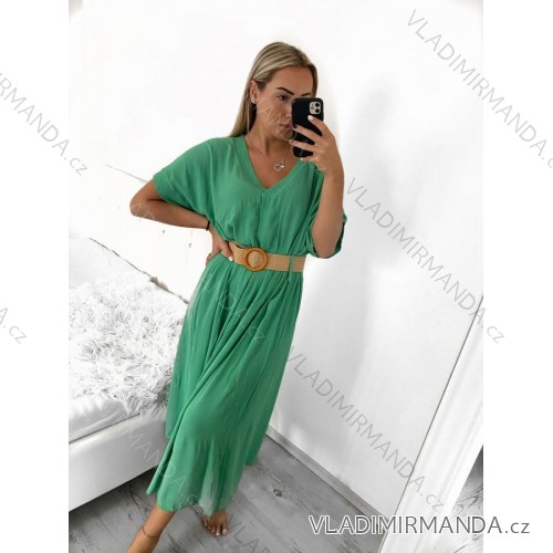 Šaty dlhé s opaskom krátky rukáv dámske (S/M ONE SIZE) TALIANSKA MÓDA IMWA231295/DU S/M zelená