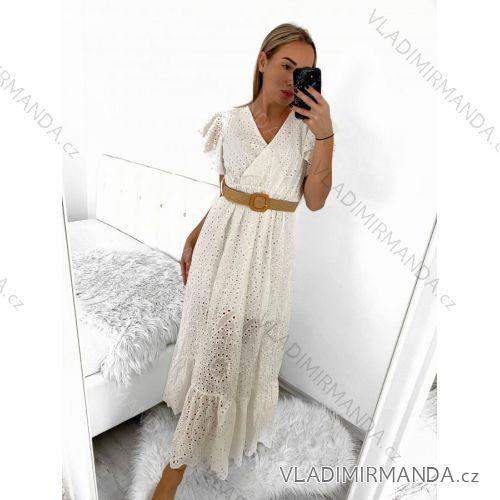 Šaty dlhé letné krajkové s opaskom krátky rukáv dámske (S/M ONE SIZE) TALIANSKA MóDA IMM23M1890