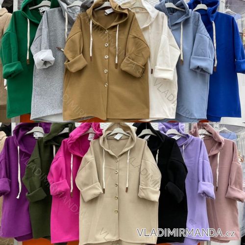 Kabát s kapucňou dlhý rukáv dámsky nadrozmer (XL/2XL ONE SIZE) TALIANSKA MÓDA IMWC233197