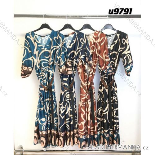 Šaty dlhé s opaskom dlhý rukáv dámske (S/M ONE SIZE) TALIANSKA MÓDA IMM23M9791