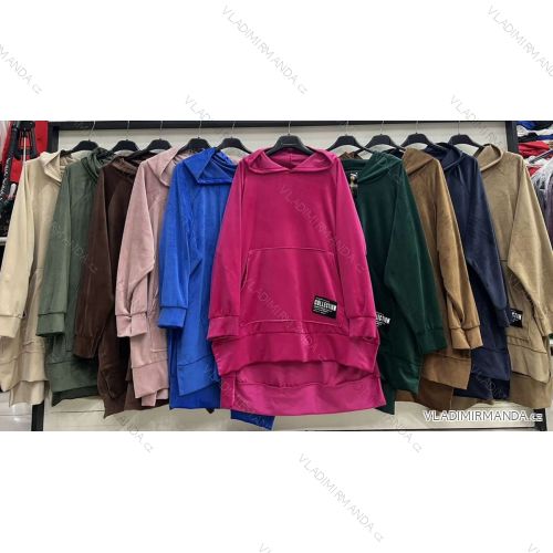 Mikina teplá zamatová predĺžená dlhý rukáv dámska (S/M ONE SIZE) TALIANSKA MÓDA IMWB23512