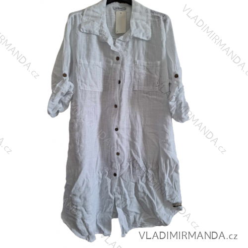 Šaty košeľové bavlnené 3/4 dlhý rukáv dámske nadrozmer (XL/2XL ONE SIZE) TALIANSKA MÓDA IMD23609/DUR XL/2XL biela