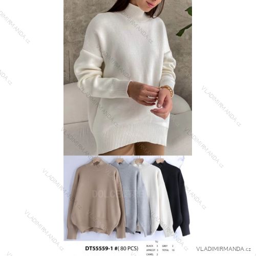 Sveter oversize s rolákom dlhý rukáv dámske (M/L ONE SIZE) FRANCÚZSKA MÓDA FMWT23DT55559