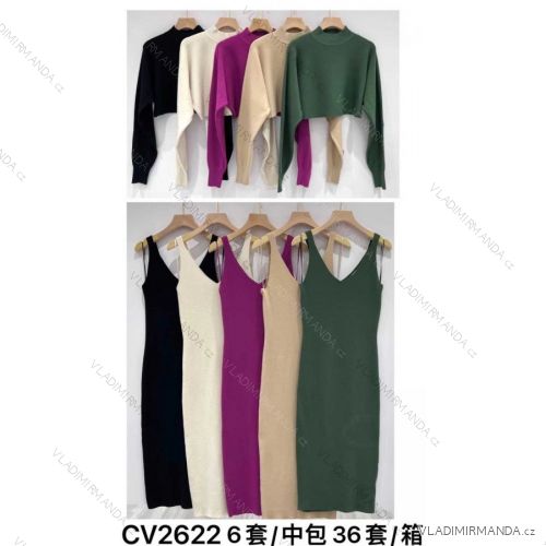 Šaty so svetrom úpletové elegantné na ramienka dámske (S/M ONE SIZE) MB2123CV2622