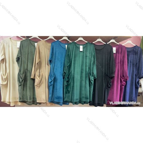 Šaty zamatové dlhý rukáv dámske nadrozmer (3XL/4XL ONE SIZE) TALIANSKA MÓDA IMWQ233688