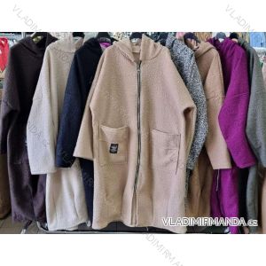 Kabát flaušový baránok s kapucňou dlhý rukáv dámsky nadrozmer (XL/2XL ONE SIZE) TALIANSKA MÓDA IMWGS233578