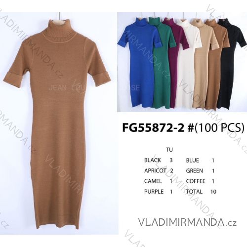 Šaty úpletové s rolákom krátky rukáv dámske (S/M ONE SIZE) FRANCÚZSKA MÓDA FMWT23FG55872