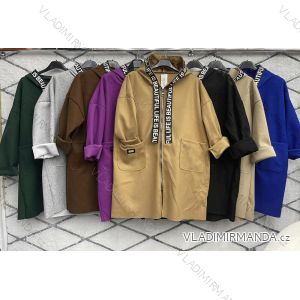 Kabát flaušový s kapucňou dlhý rukáv dámsky nadrozmer (XL/2XL ONE SIZE) TALIANSKA MÓDA IMWD233765