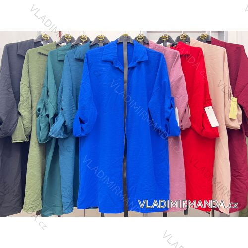 Košeľa s páskem dlhý rukáv dámska nadrozmer (XL/2XL ONE SIZE) TALIANSKA MóDA IM423453