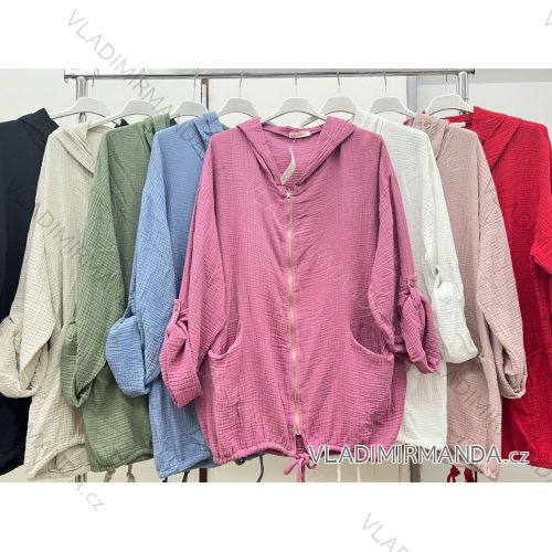 Mikina oversize na zips s kapucňou dlhý rukáv dámska nadrozmer (XL/2XL/3XL ONE SIZE) TALIANSKA MÓDA IM423569