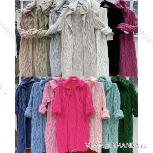 Cardigan pletený s kapucňou dlhý rukáv dámsky nadrozmer (XL/2XL ONE SIZE) TALIANSKA MÓDA IMWC233543