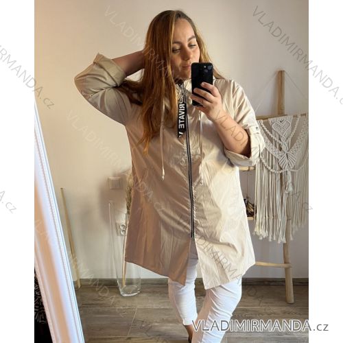 Bunda slabá s kapucňou dámska nadrozmer (XL/2XL/3XL ONE SIZE) TALIANSKA MÓDA IM4221307/DU béžová