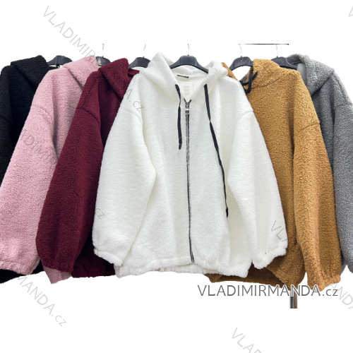 Mikina oversize baránková na zips dlhý rukáv dámska nadrozmer (2XL/3XL/4XL ONE SIZE) TALIANSKA MÓDA IM423681