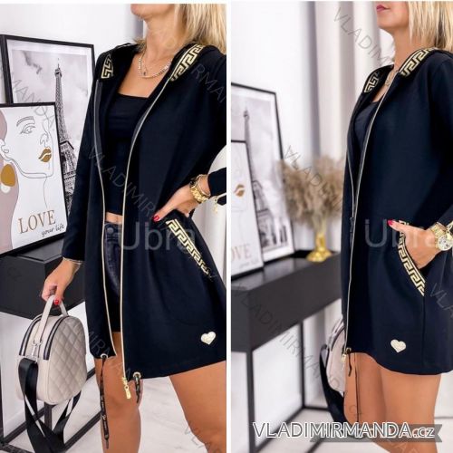 Kabát flaušový s kapucňou dlhý rukáv dámsky (S/M ONE SIZE) TALIANSKA MÓDA IMWGM232602