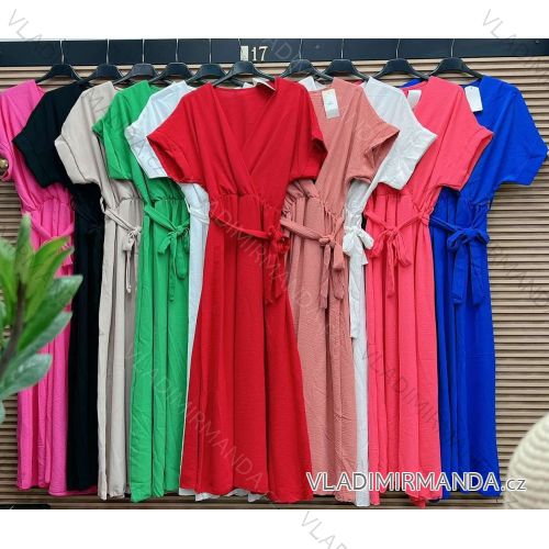Šaty dlhé letné s opaskom krátky rukáv dámske (S/M ONE SIZE) TALIANSKA MÓDA IMWA232622