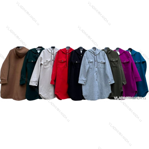 Kabát na gombíky s kapucňou dlhý dámsky nadrozmer (L/XL/2XL ONE SIZE) TALIANSKA MÓDA IMD23631