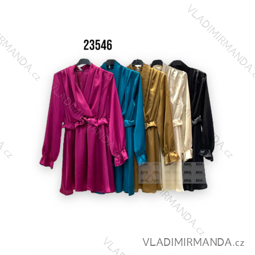 Šaty elegantné saténové dlhý rukáv dámske (S/M ONE SIZE) TALIANSKA MÓDA IMPHD2323546