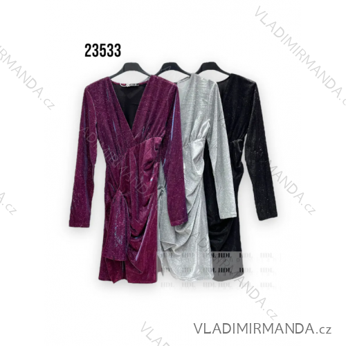 Šaty spoločenské trblietavé dlhý rukáv dámske (S/M ONE SIZE) TALIANSKA MÓDA IMPHD2323533