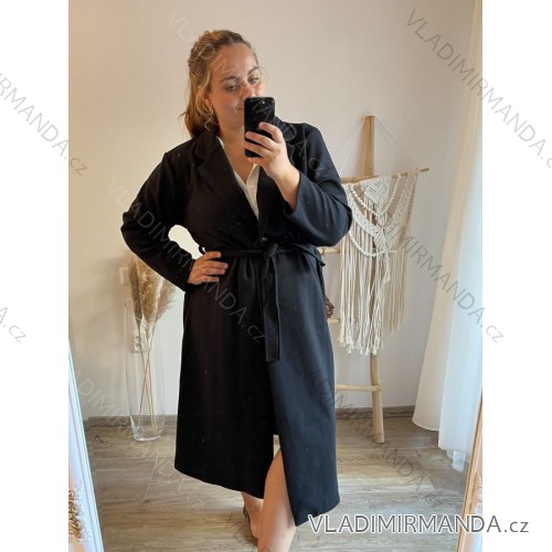 Kabát flaušový dlhý rukáv dámsky nadrozmer (3XL/4XL ONE SIZE) TALIANSKA MÓDA IMWQ233264 čierna 3XL / 4XL