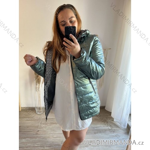 Bunda jesenné s kapucňou dámska (3XL-7XL) TALIANSKÁ MÓDA PMWB23B8028 zelená 7XL