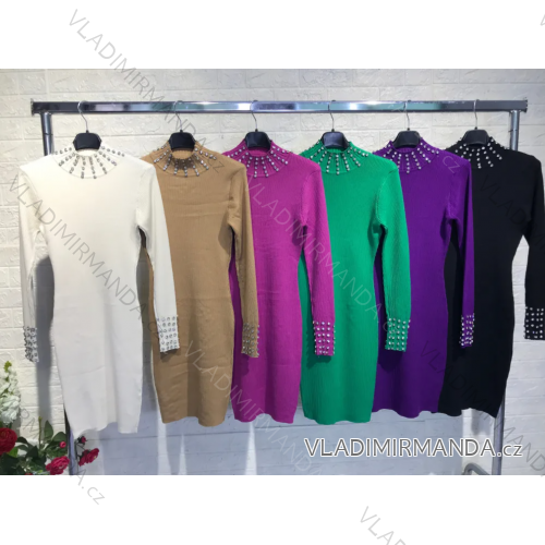 Šaty elegantné úpletové dlhý rukáv dámske (S/M ONE SIZE) TALIANSKA MÓDA IMPGM239167