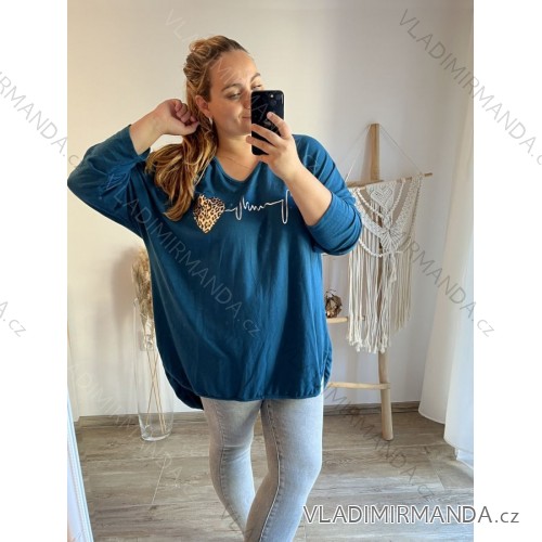 Tunika predĺžená dlhý rukáv dámska nadrozmer (3XL/4XL ONE SIZE) TALIANSKA MÓDA IMWQ233254 petrolejová