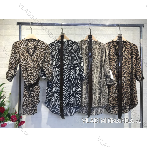Tunika košeľová s opaskom dlhý rukáv dámska (S/M ONE SIZE) TALIANSKA MÓDA IMPGM2310759