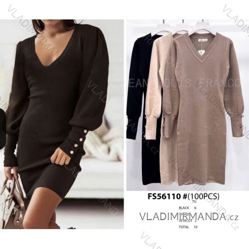 Šaty elegantné úpletové dlhý rukáv dámske (S/M, M/L) TALIANSKA MÓDA IMWGR23FS56110