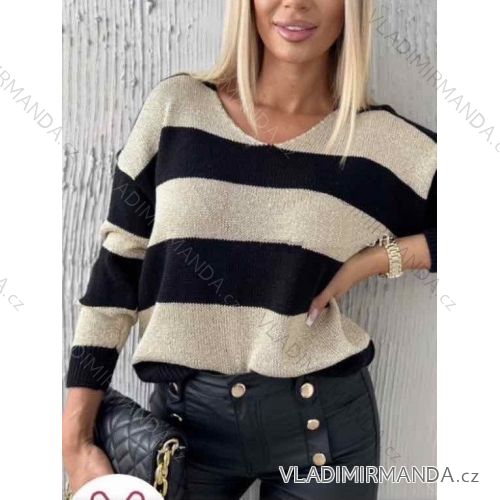 Sveter pletený slabý dlhý rukáv dámsky prúžok (S/M ONE SIZE) TALIANSKA MÓDA IMWAE23017