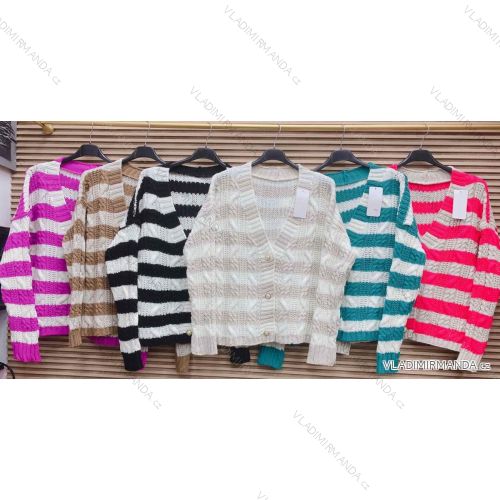 Sveter pletený na gombíky dlhý rukáv dámsky prúžok (S/M ONE SIZE) TALIANSKA MÓDA IMWAE23037