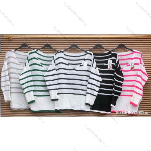 Sveter pletený slabý dlhý rukáv dámsky prúžok (S/M ONE SIZE) TALIANSKA MÓDA IMWAE23040