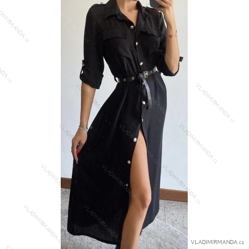 Šaty dlhé košeľové s opaskom dlhý rukáv dámske (S/M ONE SIZE) TALIANSKA MÓDA IMPBB23E9511