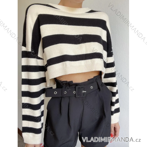 Sveter krátky dlhý rukáv dámsky prúžok (S/M ONE SIZE) TALIANSKA MÓDA IMPBB23Z8041