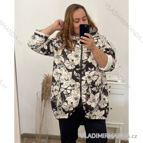 Mikina na zips s kapucňou dlhý rukáv dámska nadrozmer (2XL/3XL/4XL ONE SIZE) TALIANSKA MóDA IM423HENNA