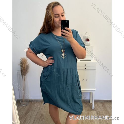 Šaty s príveskom oversize 3/4 rukáv dámske nadrozmer (2XL/3XL/4XL ONE SIZE) TALIANSKA MÓDA IM423457/DU 3XL/4XL petrolejová
