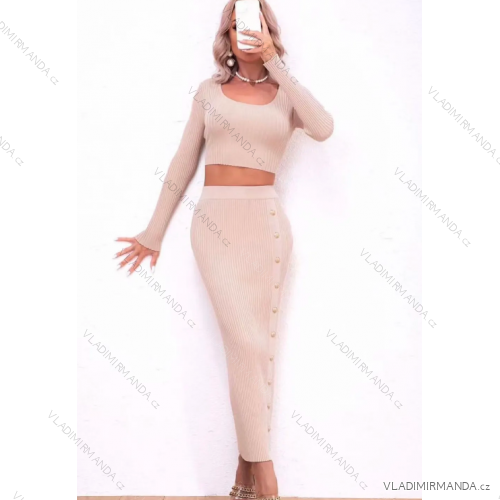 Súprava úpletová sukňa dlhá a top dlhý rukáv dámska (S/M ONE SIZE) TALIANSKA MÓDA IMPLP2372670155