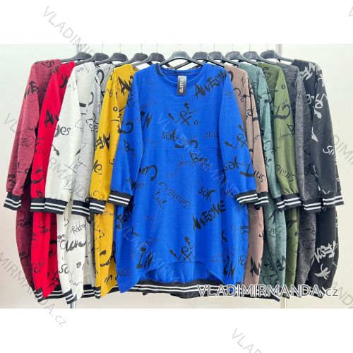 Šaty mikinové dlhý rukáv dámske nadrozmer (2XL/3XL/4XL ONE SIZE) TALIANSKA MÓDA IM423686