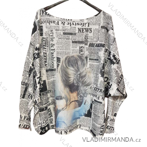 Sveter oversize dlouhý rukáv tenký s potlačou dámsky (M/L ONE SIZE) TALIANSKA MóDA IMB22IMB23GIRL-5GIRL
