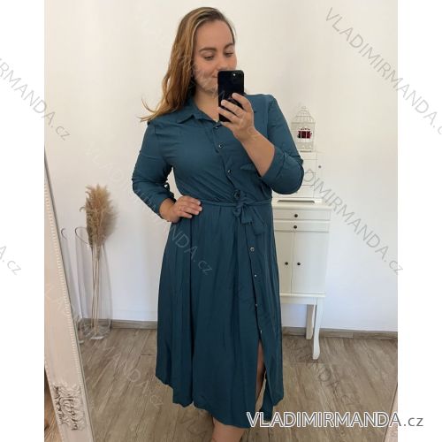 Šaty dlhé s páskem dlhý rukáv dámske nadrozmer (XL/2XL ONE SIZE) TALIANSKA MÓDA IMWEC23MILANO