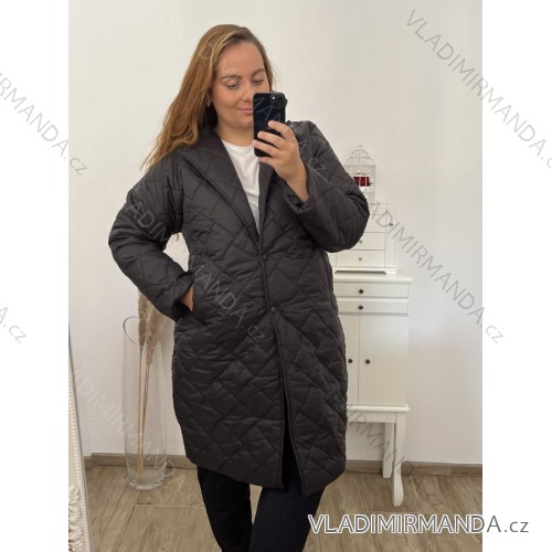 Bunda kabát prošívaný dlhý rukáv dámska nadrozmer (2XL/3XL ONE SIZE) TALIANSKA MÓDA IMWCT233519 čierna 2LX/3XL