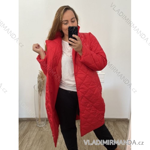 Bunda kabát prošívaný dlhý rukáv dámska nadrozmer (2XL/3XL ONE SIZE) TALIANSKA MÓDA IMWCT233519 červená 2LX/3XL