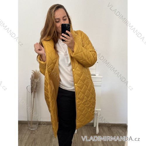 Bunda kabát prošívaný dlhý rukáv dámska nadrozmer (2XL/3XL ONE SIZE) TALIANSKA MÓDA IMWCT233519 hořčicová
