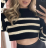 Sveter krátky dlhý rukáv dámsky prúžok (S/M ONE SIZE) TALIANSKA MÓDA IMPBB23J23167