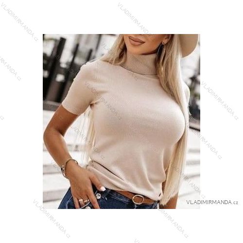 Tričko úpletové s rolákom krátky rukáv dámske (S/M ONE SIZE) TALIANSKA MÓDA IMWCJ23023