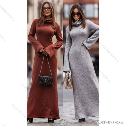 Šaty dlhé upletové s rolákom dlhý rukáv dámske (S/M ONE SIZE) TALIANSKA MÓDA IMWCJ23025