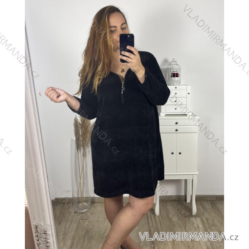 Šaty dlouhý rukáv dámske nadrozmer (3XL/4XL/5XL ONE SIZE) TALIANSKA MÓDA IM423KATA/DU 4XL / 5XL čierna
