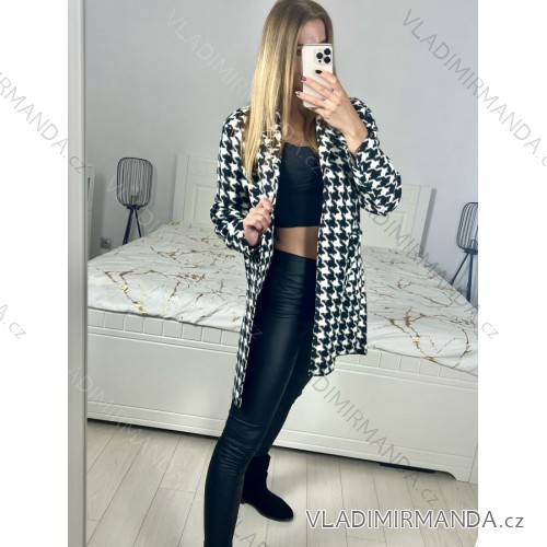 Kabát flaušový dlhý rukáv dámsky (S/M/L ONE SIZE) TALIANSKA MÓDA IMWBL23013/DU M / L Čierno-biela