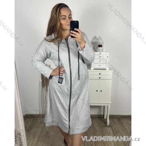 Šaty mikinové/mikina predĺžená na zips s kapucňou dlhý rukáv dámske nadrozmer (2XL/3XL ONE SIZE) TALIANSKA MÓDA IMD23587/DU 2XL/3XL šedá