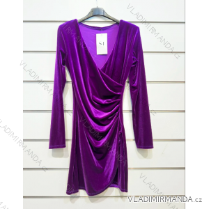 Šaty zamatové elegantné spoločenské dlhý rukáv dámske (S/M ONE SIZE) TALIANSKA MÓDA IMPSH236438